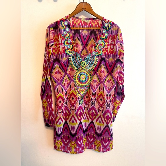 Nouveau Beach W's Size M Tunic Dress Colorful Hippie Boho Hendrix 70's EUC - Picture 1 of 2
